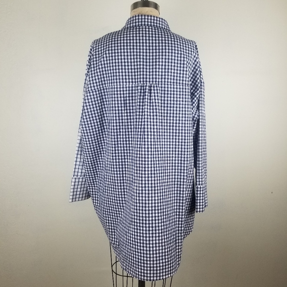 O & O Oversized Plaid Blue White Long Sleeve Shirt - Picture 7 of 10